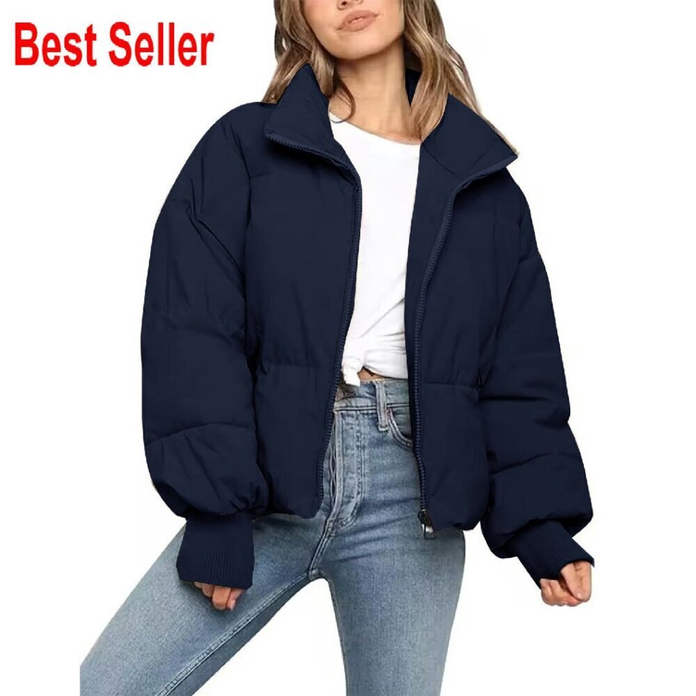 Cropped Puffer Jacket Women's Winter Quilted Oversized Chic Outerwear